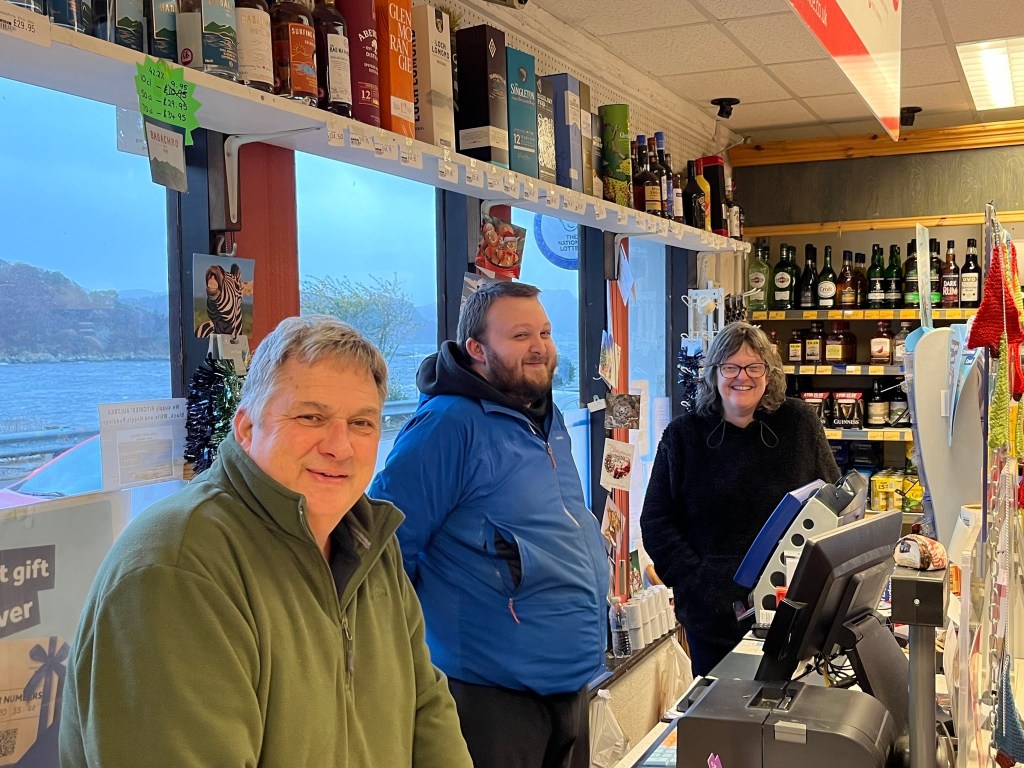 Richard, Duncan and Sally Cameron at The Shop at The Pier, Gairloch